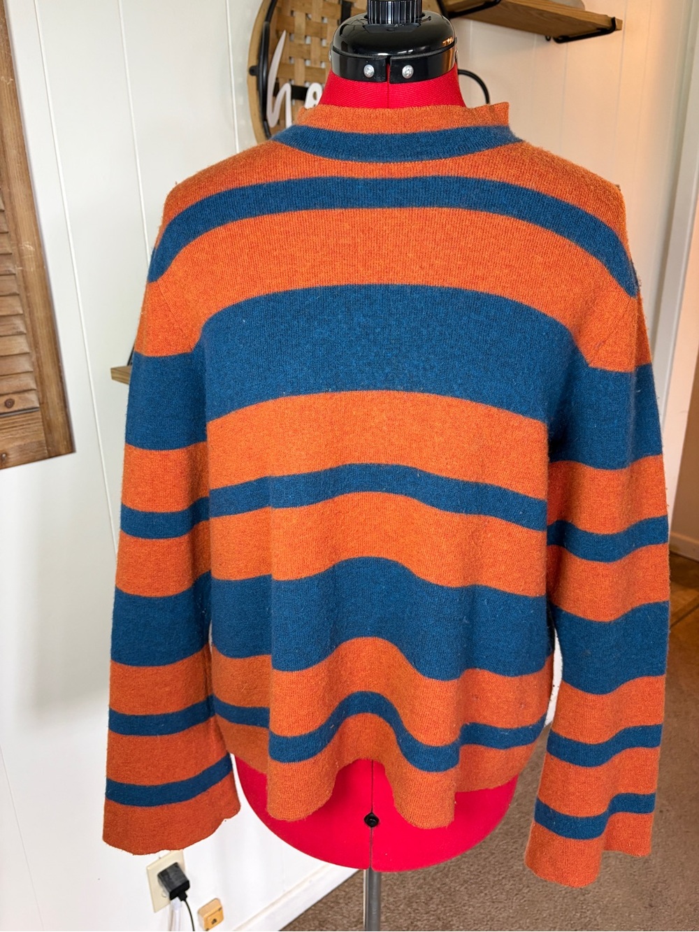 Toad&Co Orange and Teal Wide-Stripe Crewneck Sweater